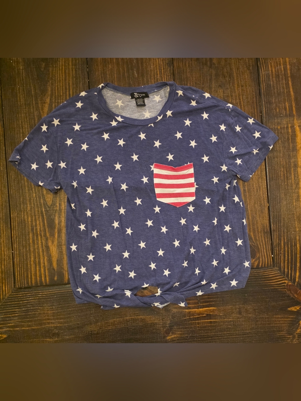 Miss Chievous Navy Star Print Tee with Red Stripe Pocket